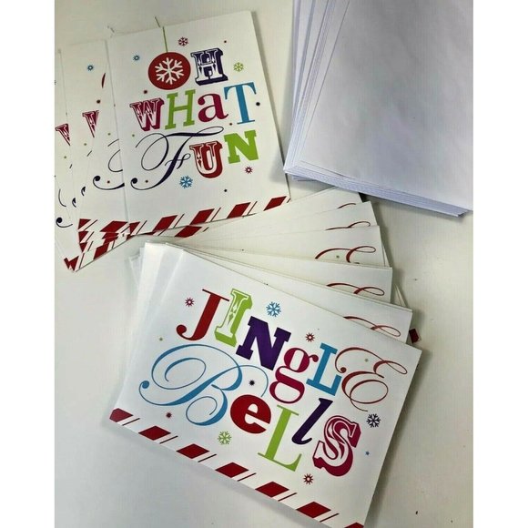 22 Jingle Bells Oh What Fun Christmas Greeting Cards Pastel Pink Blue Green Red - Picture 2 of 6
